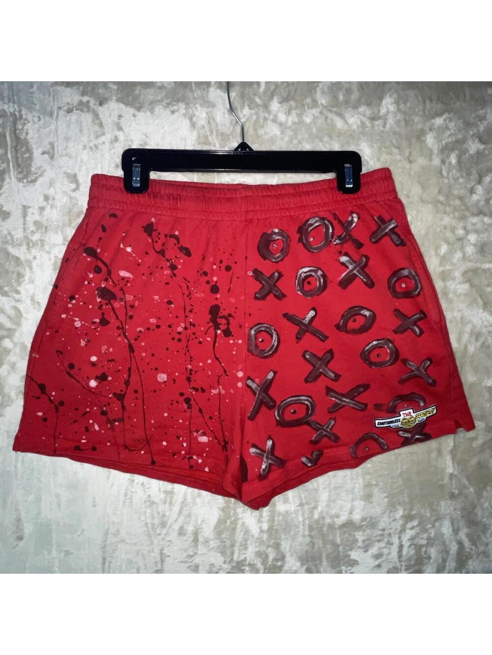 The Emotionless Society Red Art Drawstring Sweat Shorts Sz LARGE